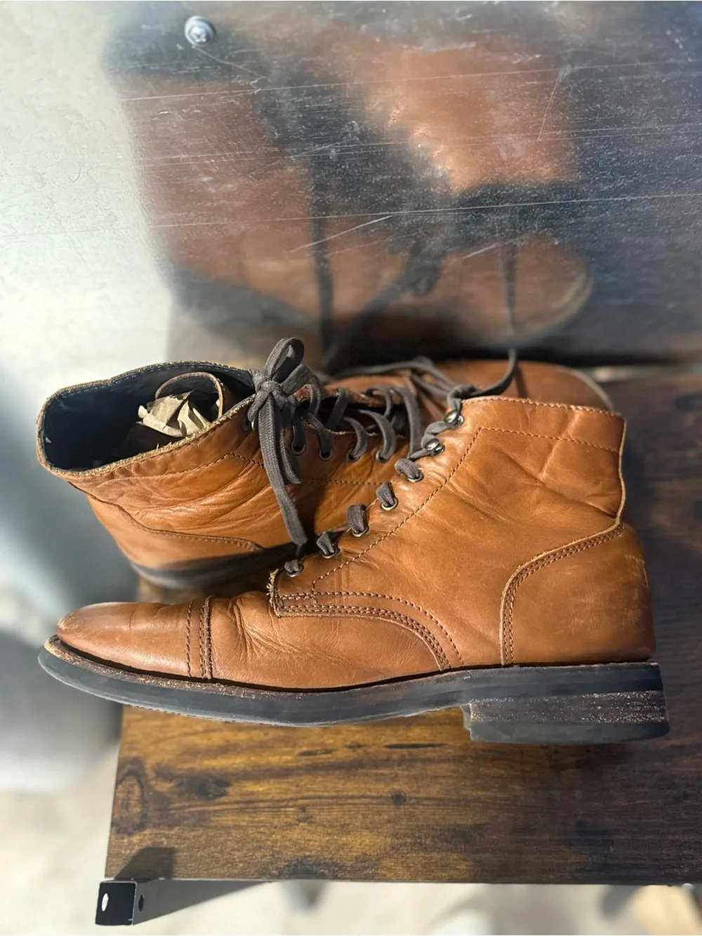 Thursday Everyday Brown Leather Lace Up Ankle Boot Cap Toe Men's Brown Sz 9